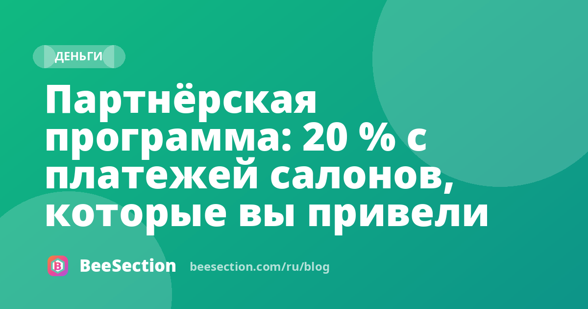Партнёрская программа: 20 % с платежей салонов, которые вы привели